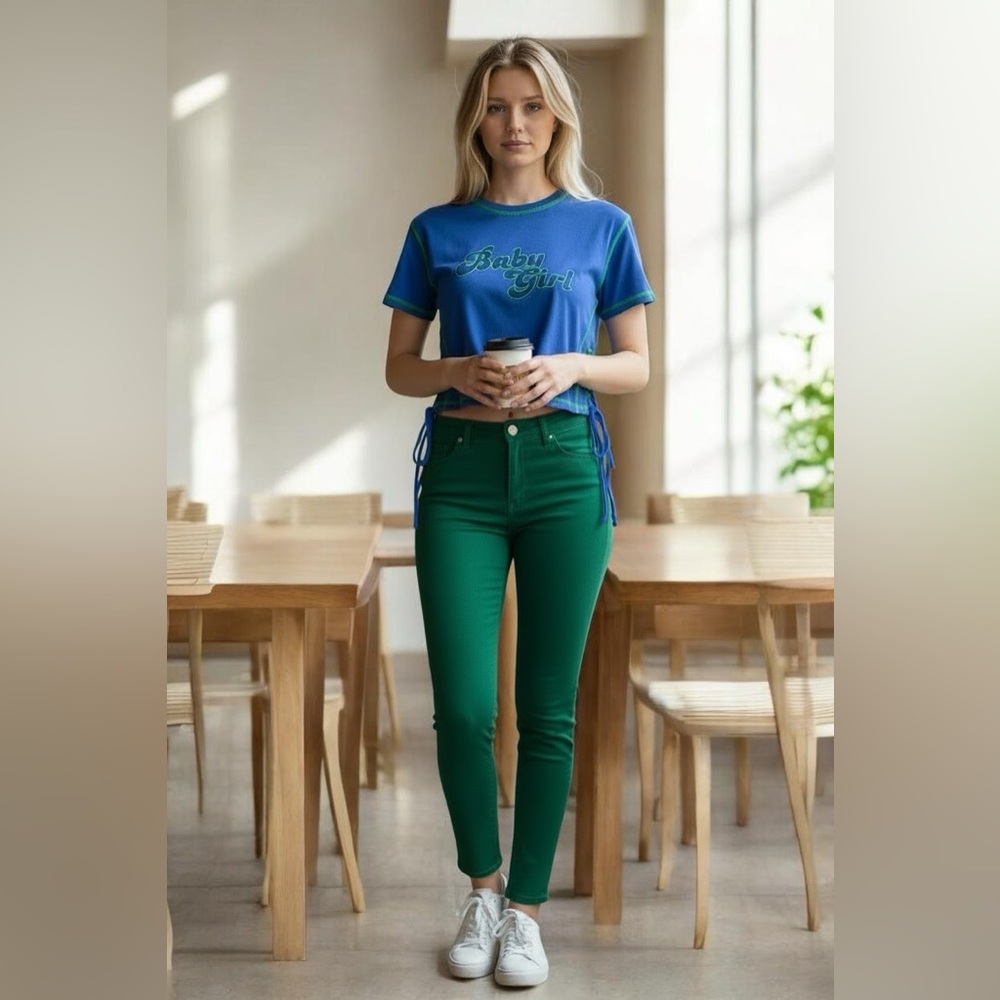 Urban Outfitters Blue Crop Top with Green Details